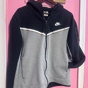 Nike Black and Gray Hoodie with Zip Closure